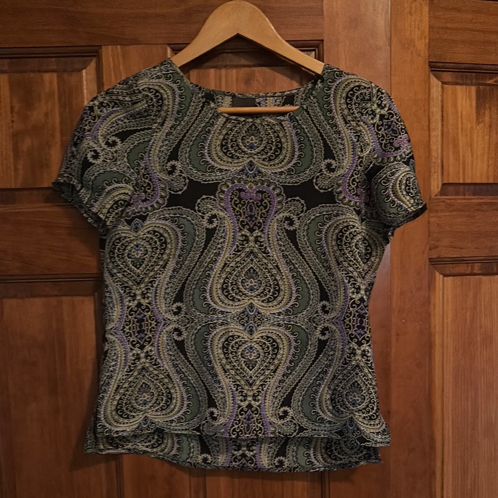 Covington Green Purple Fitted Short Sleeve Blouse